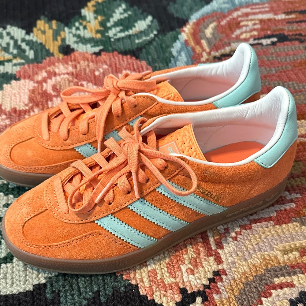 Adidas Orange and Teal gazelle Suede Sneakers